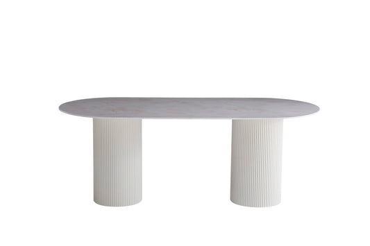 TABLE A MANGER SALMA XXL PIED BEIGE PLATEAU CERAMIQUE MARBRE BEIGE 90X200X75cm