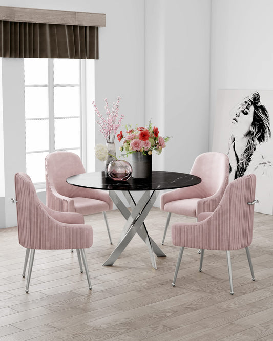 TABLE REPAS JESSICA CHROME MARBRE NOIR 120X75cm