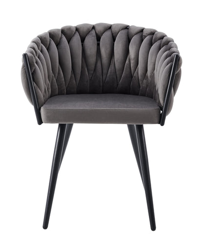 CHAISE AVEC ACCOUDOIR TRESSEE PIED METAL NOIR VELOURS ANTHRACITE