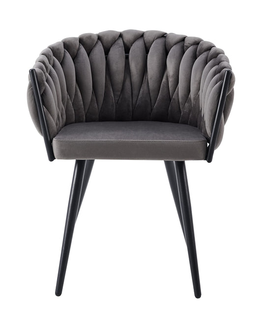 CHAISE AVEC ACCOUDOIR TRESSEE PIED METAL NOIR VELOURS ANTHRACITE