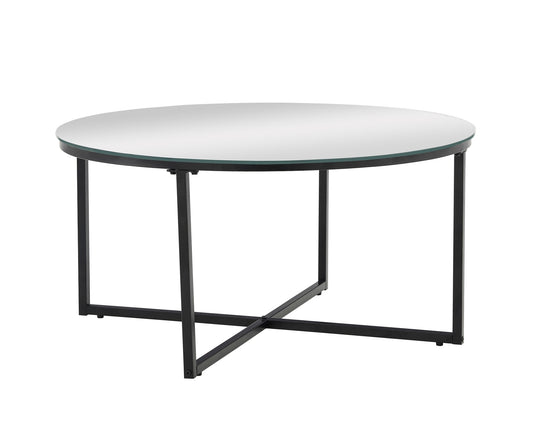 TABLE BASSE LORIE PIED METAL NOIR MIROIR 90CM