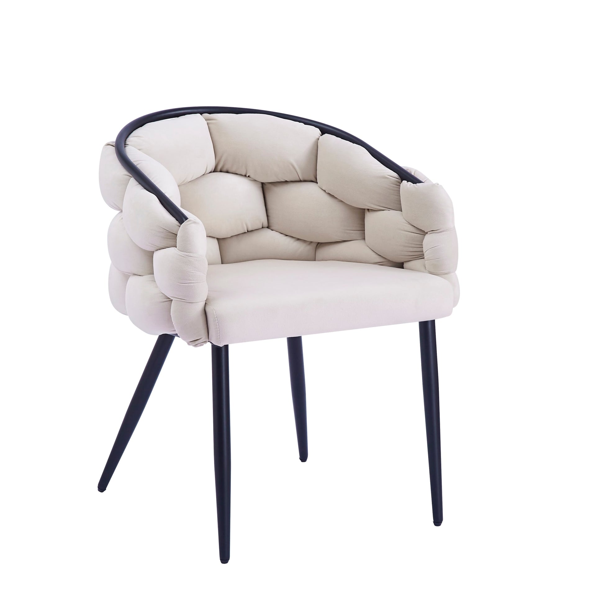 CHAISE BALLON METAL NOIR VELOURS BEIGE
