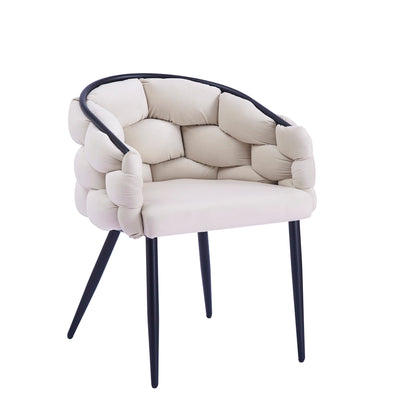 CHAISE BALLON METAL NOIR VELOURS BEIGE