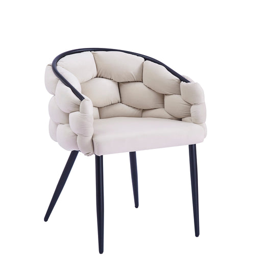 CHAISE BALLON METAL NOIR VELOURS BEIGE