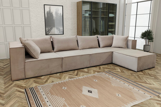 CANAPE MODULO 4+1 ANGLE DROIT VELOURS BEIGE