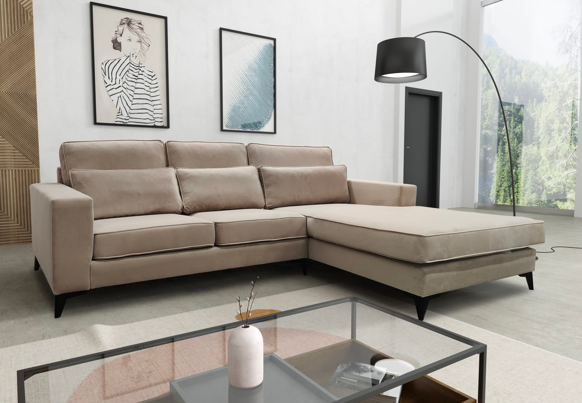MADRID ANGLE DROIT VELOURS BEIGE 265x200cm