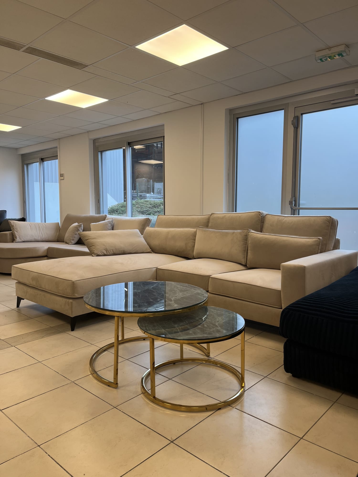 CANAPE ANGLE GAUCHE VELOURS BEIGE 265x200cm