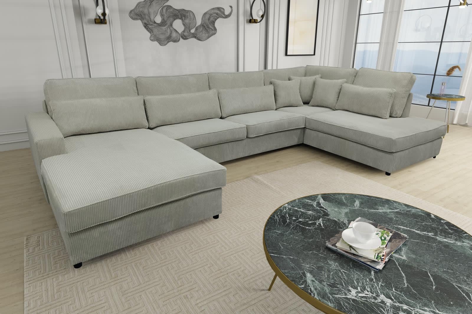 CANAPE BRISTOL EN U COTELE ECRU 400x230x94cm