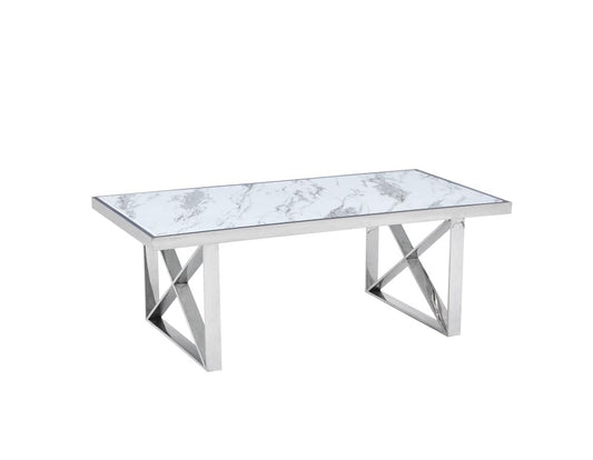 Table repas LEVANTO chrome plateau en verre trempé