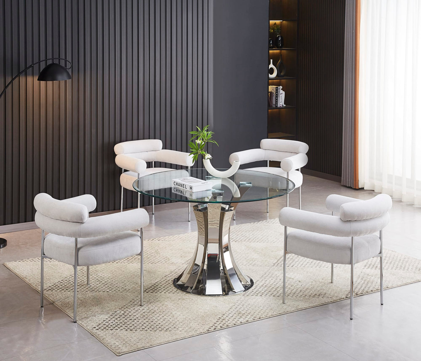 TABLE A MANGER RONDE JUDITH CHROME TRANSPARENT 120CM