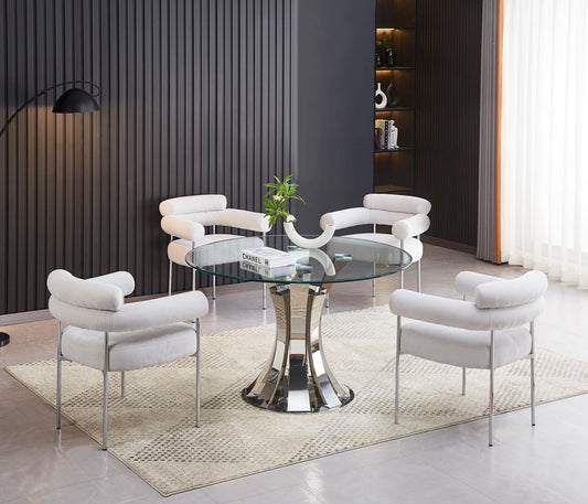 TABLE A MANGER RONDE JUDITH CHROME TRANSPARENT 120CM