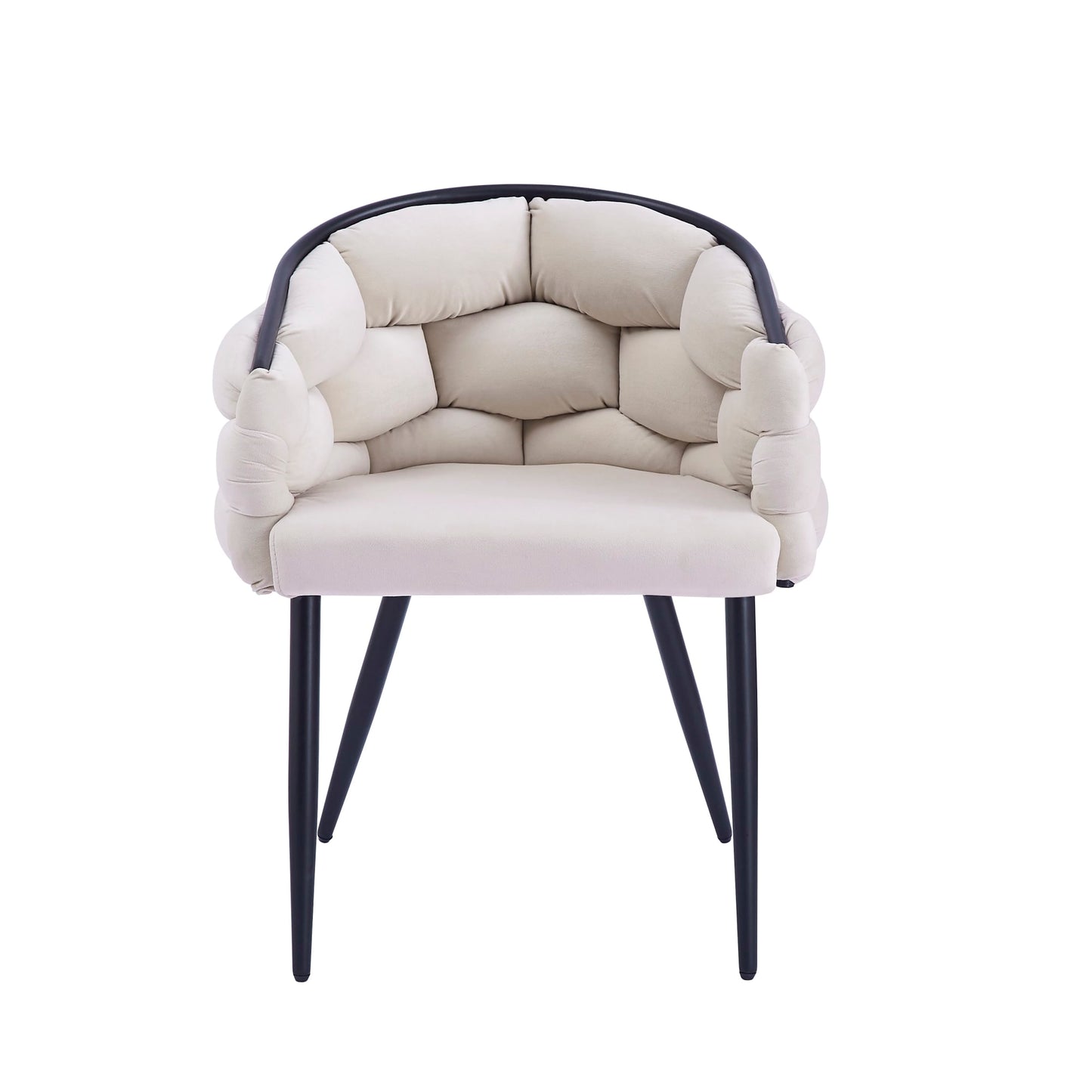 CHAISE BALLON METAL NOIR VELOURS BEIGE