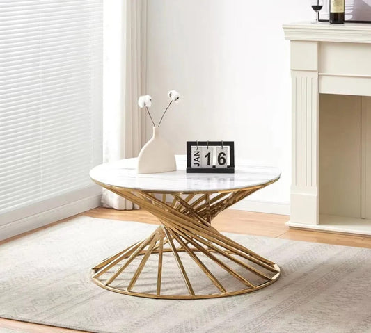Table basse ronde NAUTILUS Gold plateau verre  D80 cm