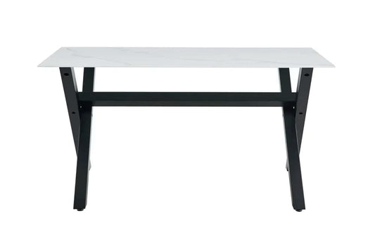 Table à manger IXE métal noir plateau en verre trempé