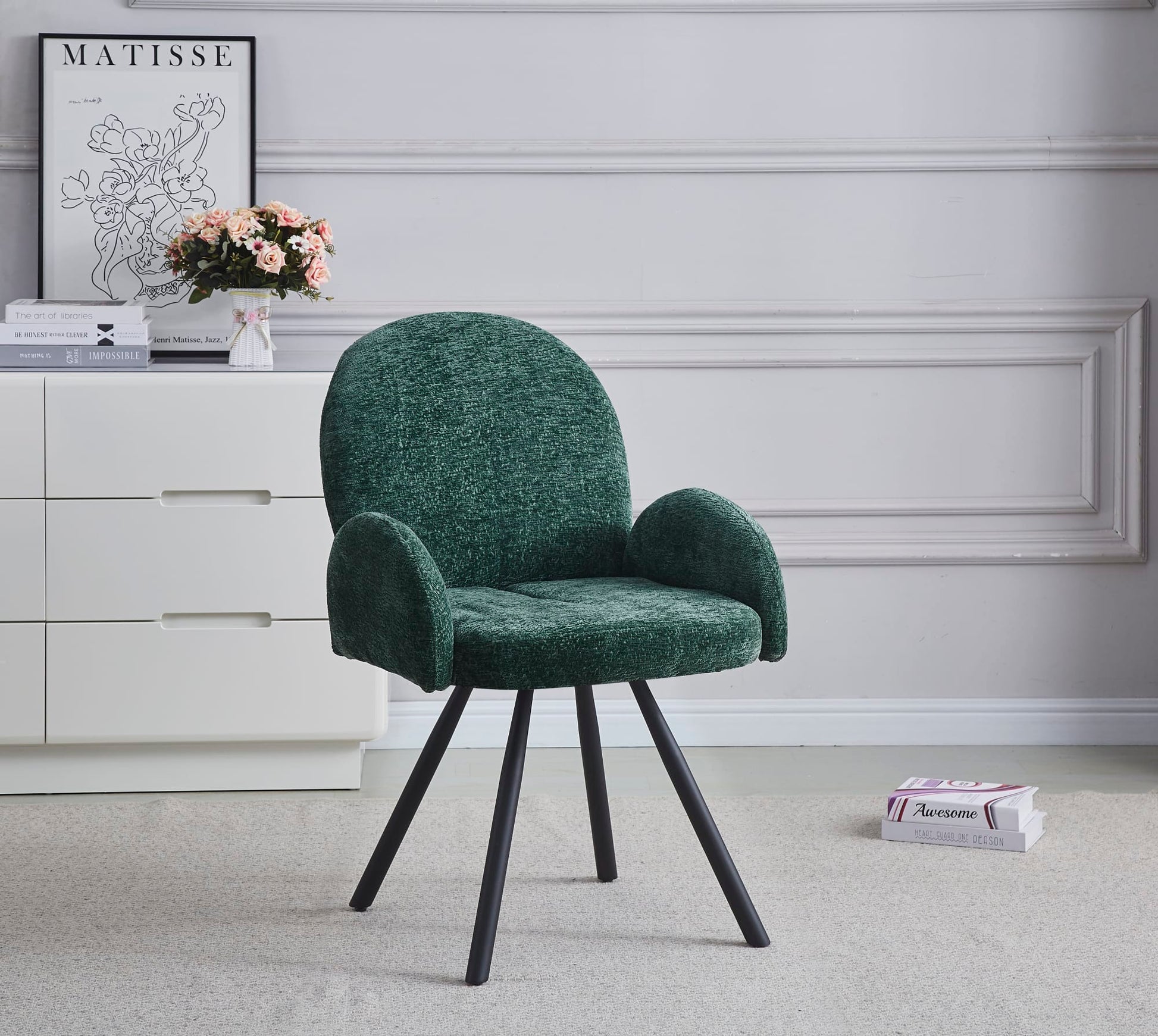 CHAISE AVEC ACCOUDOIR MIMI METAL NOIR VERT SAPIN