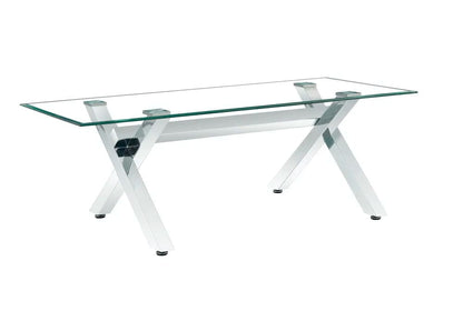 Table à manger IXE chrome plateau en verre trempé 150 cm