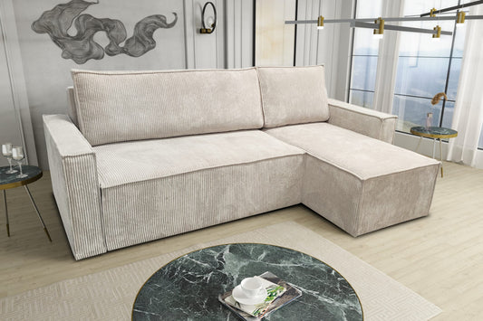 CANAPE PARIS PEARL CONVERTIBLE ANGLE REVERSIBLE VELOURS BEIGE 232x147x72cm