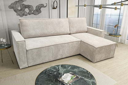 CANAPE PARIS PEARL CONVERTIBLE ANGLE REVERSIBLE CÔTELÉ ÉCRU 232x147x72cm