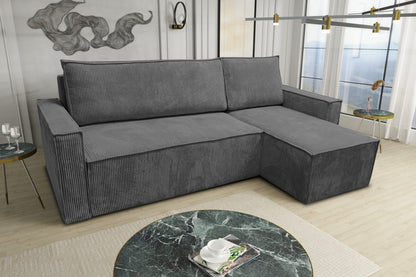 CANAPE PARIS PEARL CONVERTIBLE ANGLE REVERSIBLE CÔTELÉ GRIS 232x147x72cm