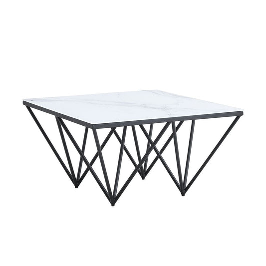 Table Basse carré GIZE pied métal noir et plateau en verre 80x80 cm