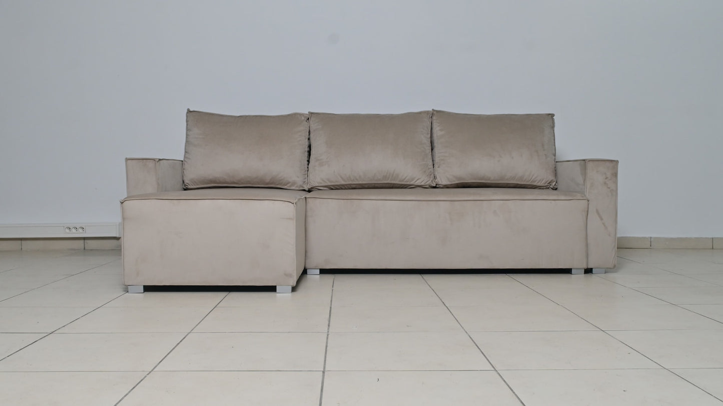 CANAPE PARIS PEARL CONVERTIBLE ANGLE REVERSIBLE VELOURS BEIGE  232x147x72cm