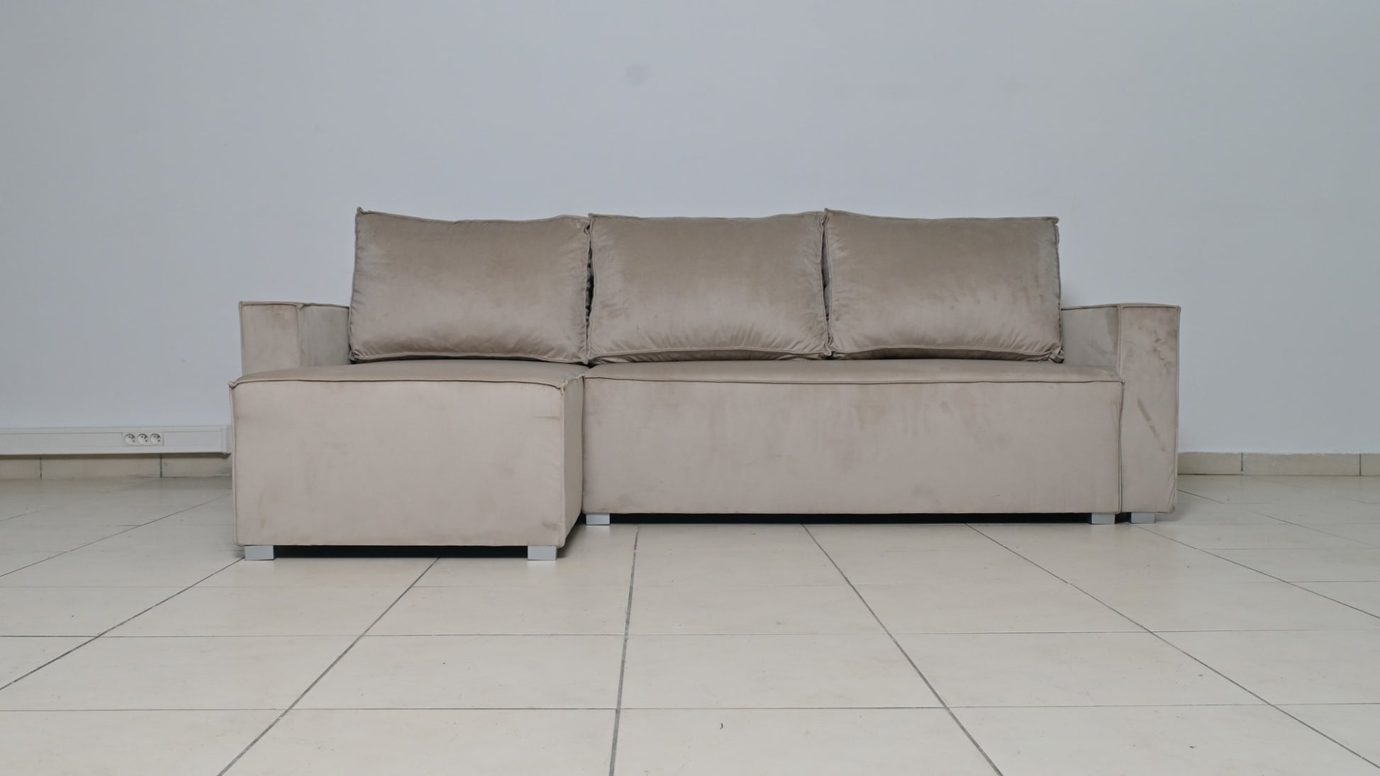 CANAPE PARIS PEARL CONVERTIBLE ANGLE REVERSIBLE VELOURS BEIGE  232x147x72cm