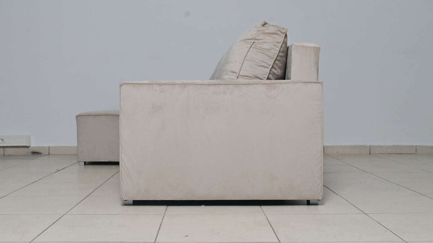CANAPE PARIS PEARL CONVERTIBLE ANGLE REVERSIBLE VELOURS BEIGE  232x147x72cm