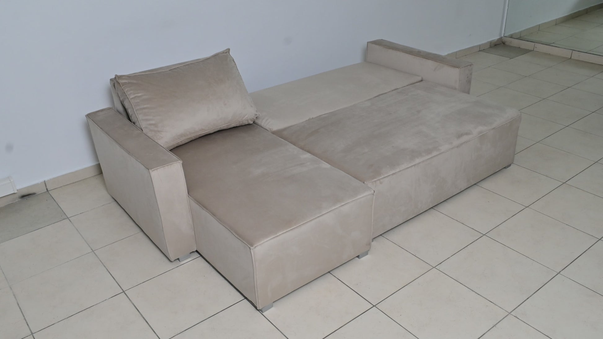 CANAPE PARIS PEARL CONVERTIBLE ANGLE REVERSIBLE VELOURS BEIGE  232x147x72cm