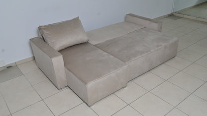 CANAPE PARIS PEARL CONVERTIBLE ANGLE REVERSIBLE VELOURS BEIGE  232x147x72cm