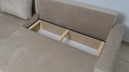 CANAPE PARIS PEARL CONVERTIBLE ANGLE REVERSIBLE VELOURS BEIGE  232x147x72cm
