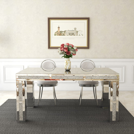 TABLE REPAS RECTANGULAIRE PLATEAU EN VERRE MIROIR COLLECTION ECLAT