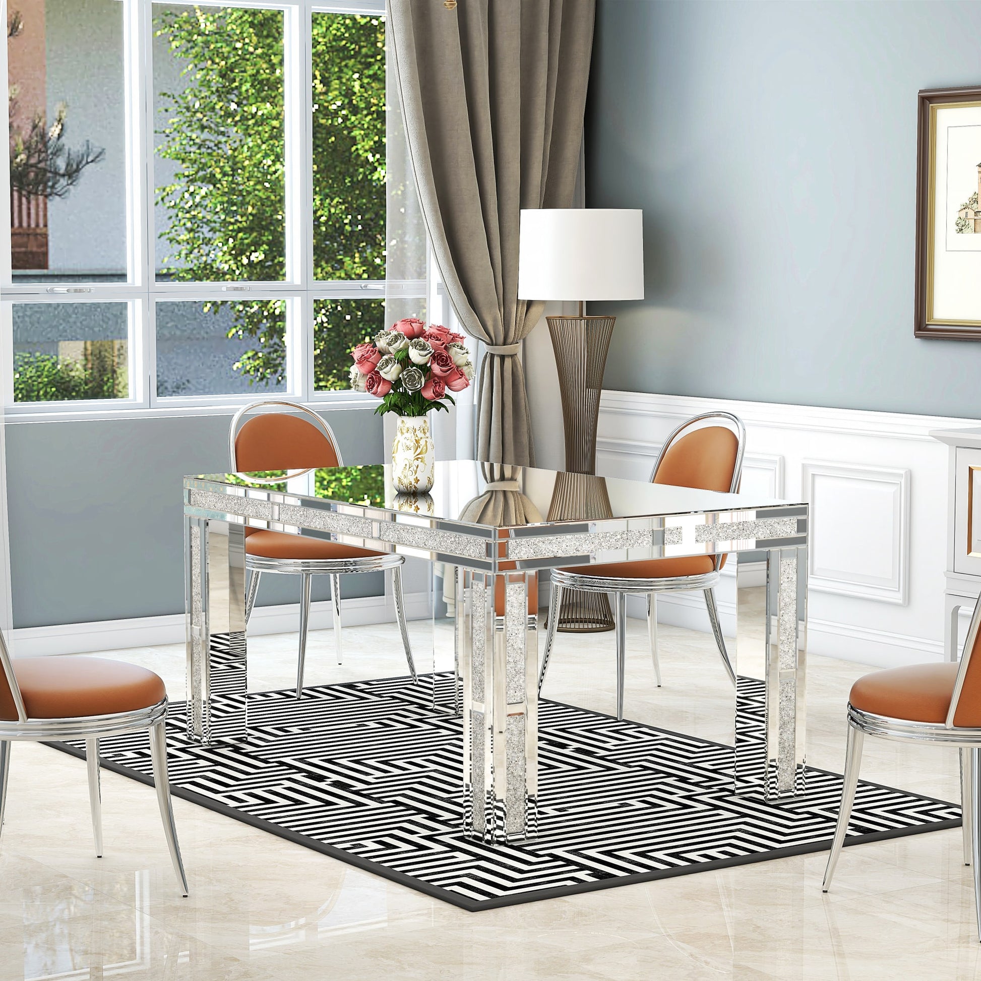 TABLE REPAS RECTANGULAIRE PLATEAU EN VERRE MIROIR COLLECTION ECLAT