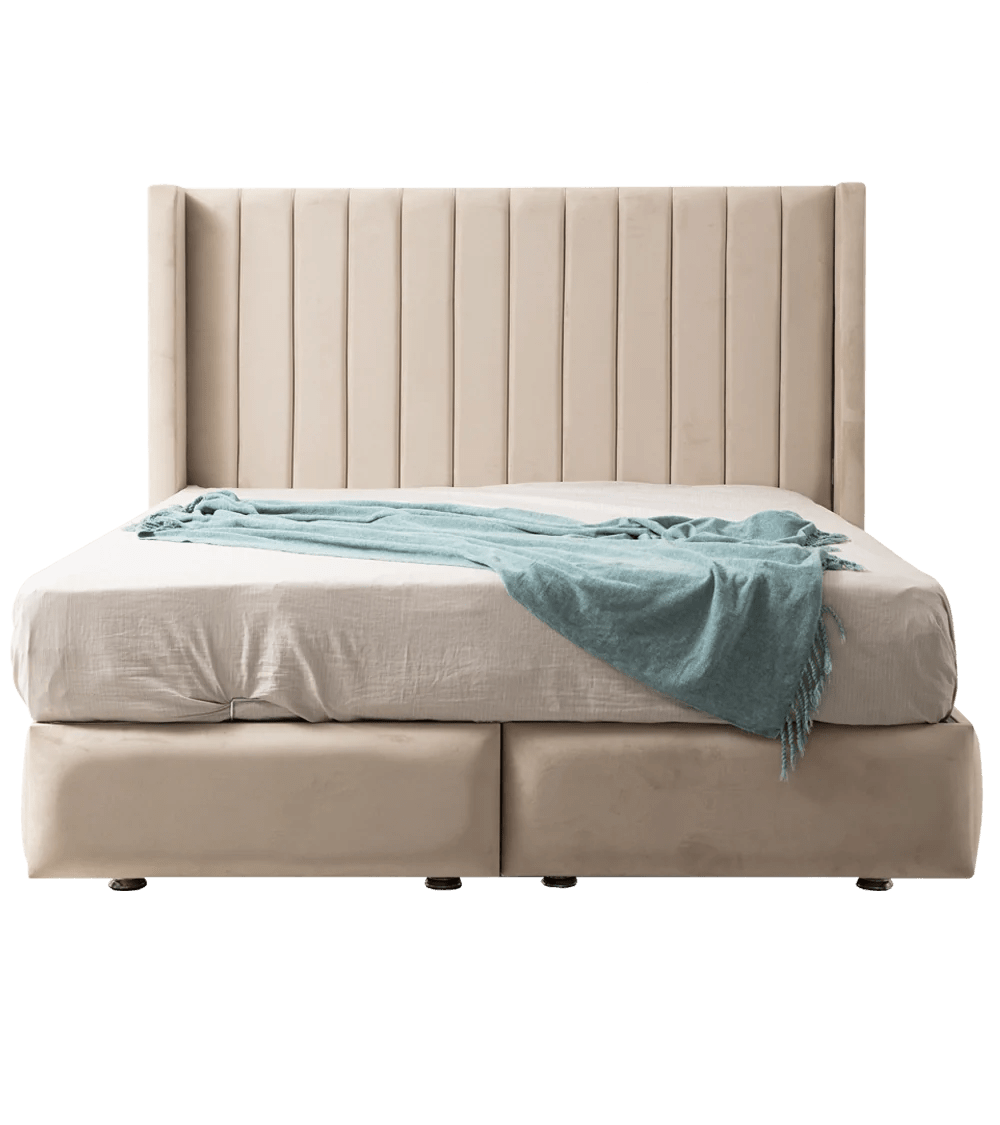 LIT COFFRE TOKYO BOX VELOURS BEIGE 140X190CM