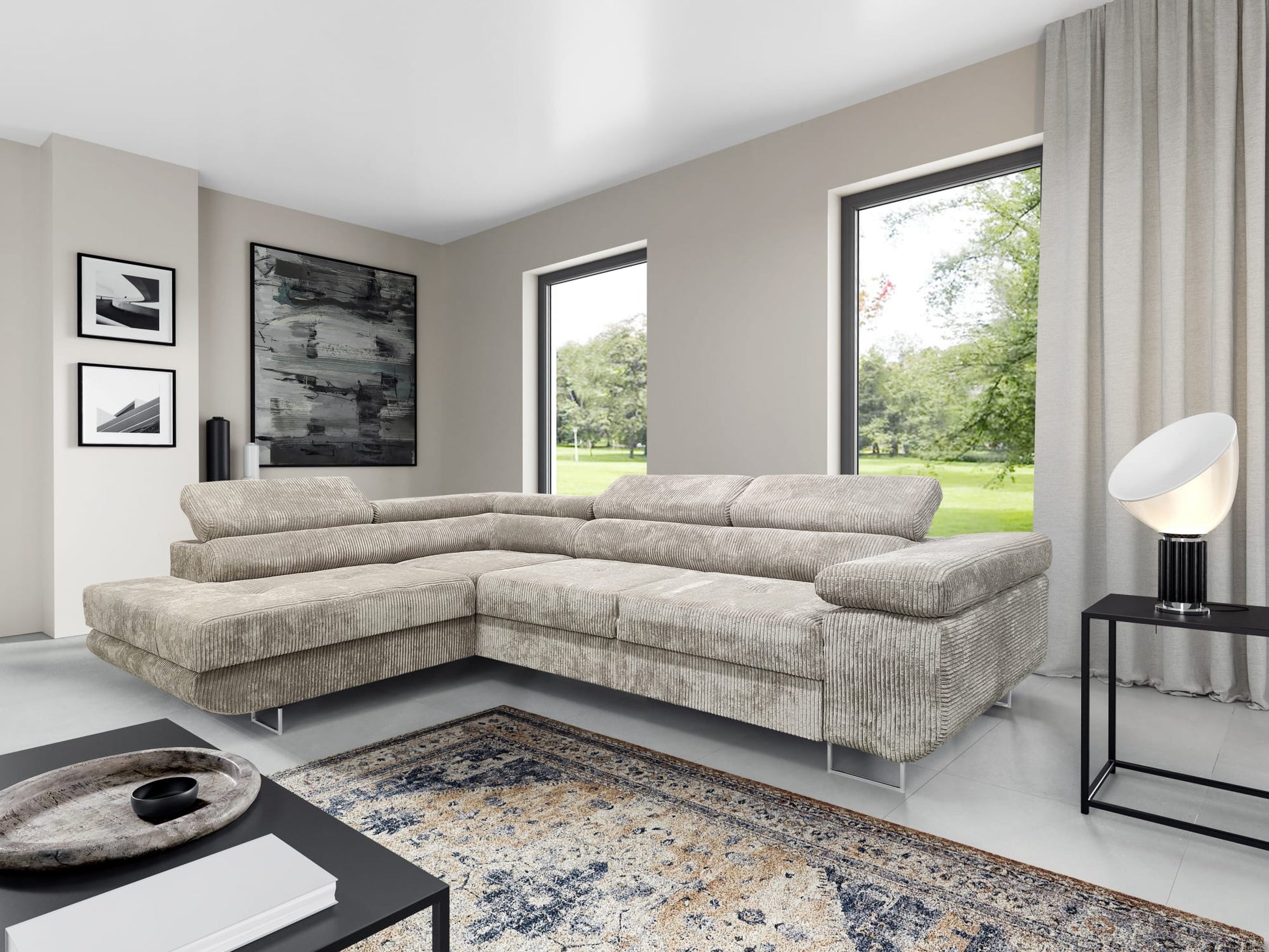CANAPE TOULOUSE ANGLE GAUCHE COTELE ECRU 275x205cm
