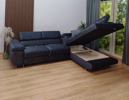 CANAPE TOULOUSE ANGLE DROIT CONVERTIBLE VELOURS BLEU SILVER 275x205cm