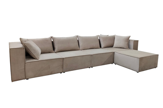 CANAPE MODULO 3+1 ANGLE DROIT VELOURS BEIGE 305x192cm
