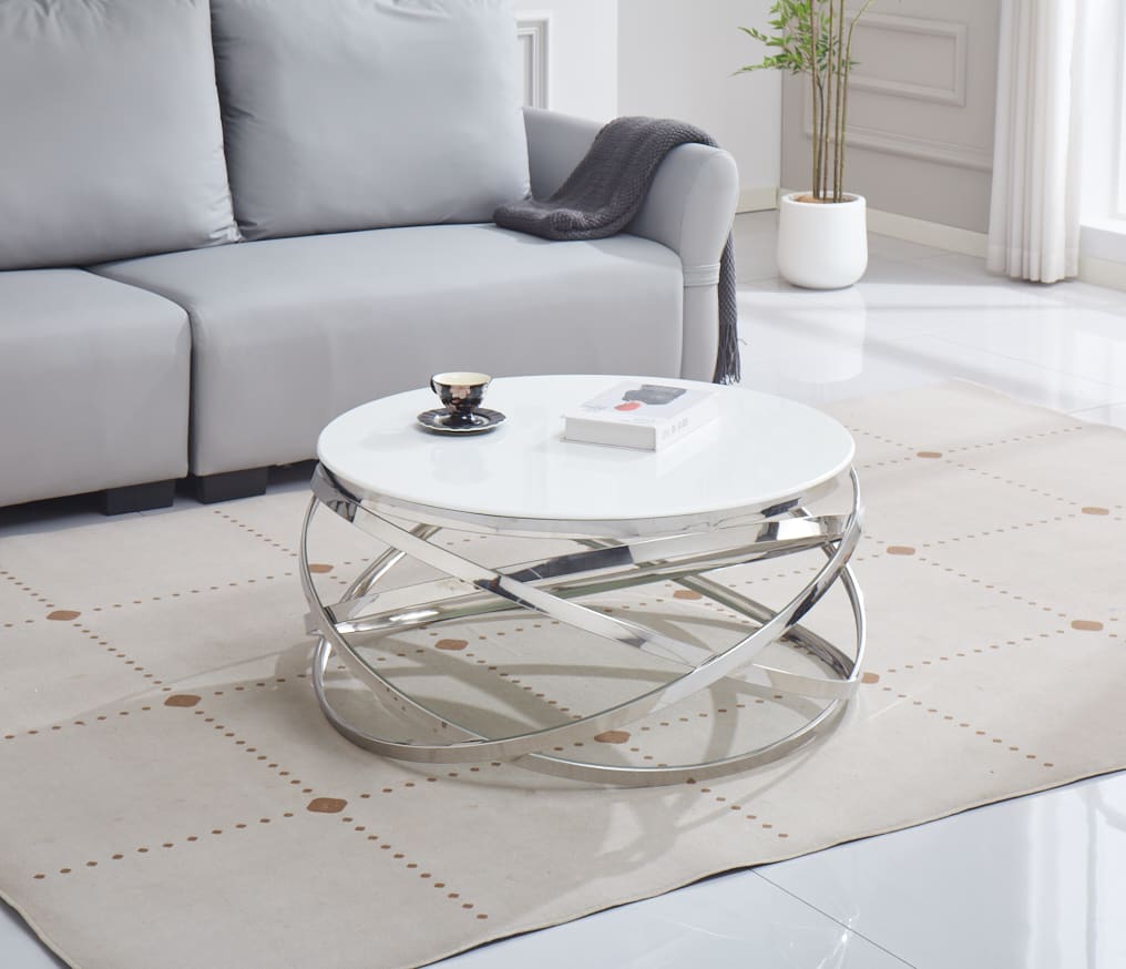 TABLE BASSE EVOL CHROME ULTRA BLANC 100 CM
