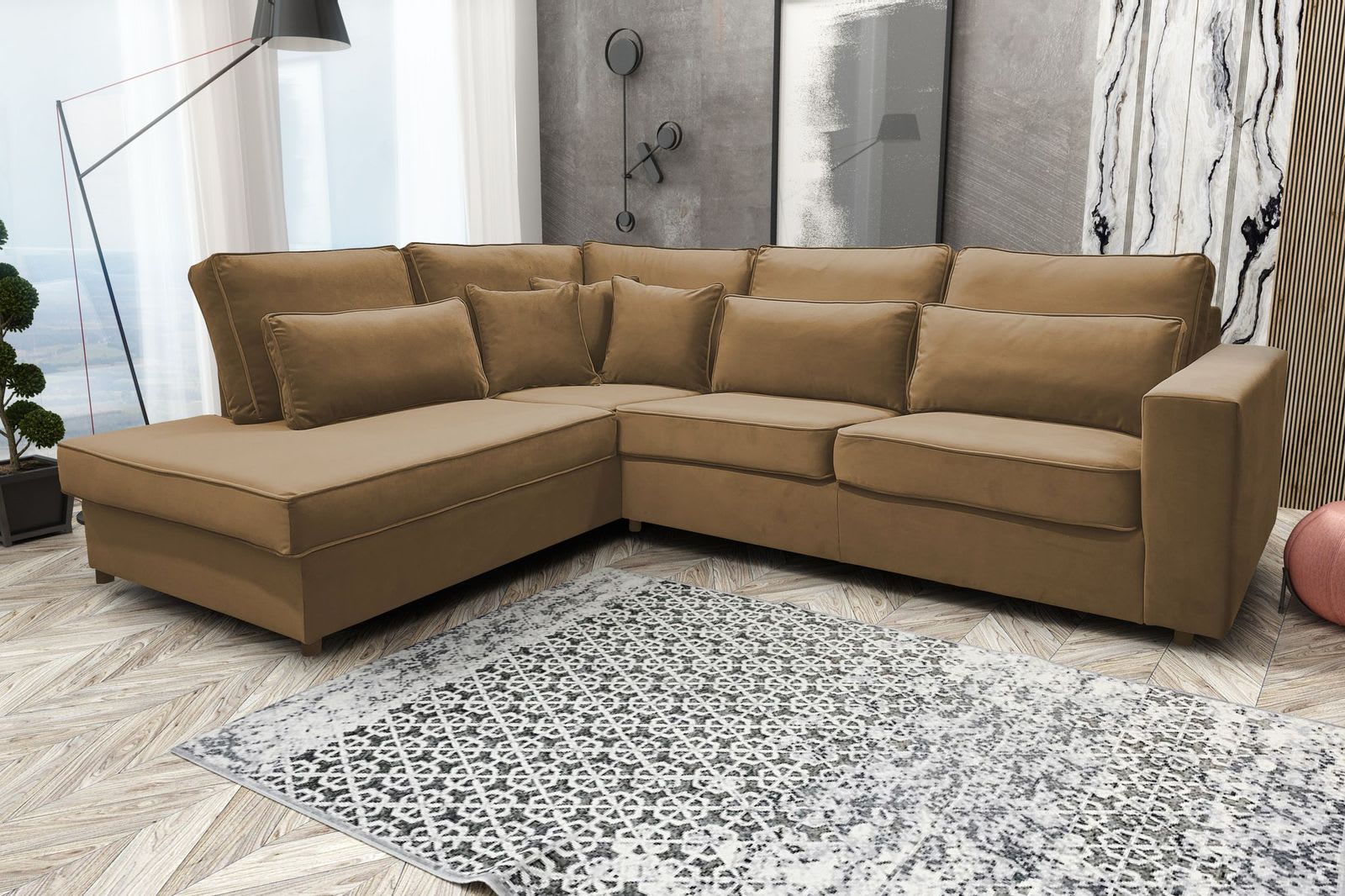 CANAPE BRISTOL ANGLE GAUCHE OLD VELOURS TAUPE 316x230cm