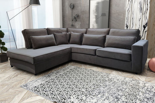 CANAPE BRISTOL ANGLE GAUCHE OLD VELOURS GRIS 316x230cm