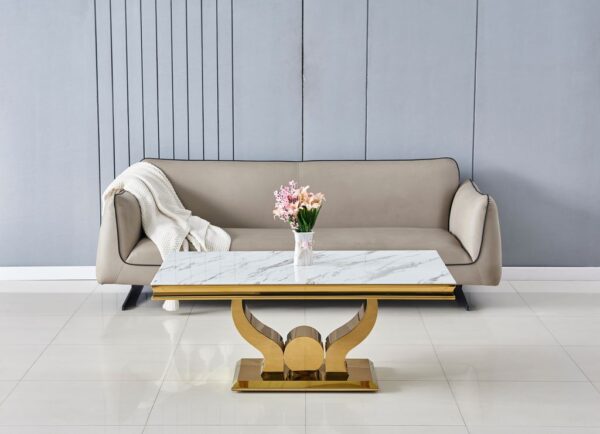 Table basse Trofy Gold et plateau en verre 120x70 cm