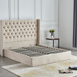 Lit COFFRE 2 places 140X190 cm cm CLOUTE velours