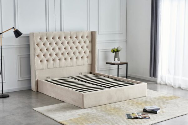 Lit COFFRE 2 places 140X190 cm cm CLOUTE velours