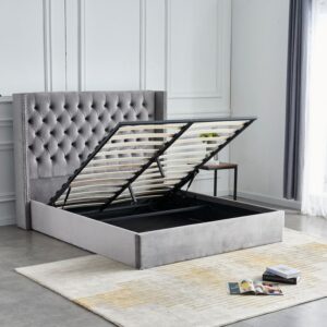 Lit COFFRE 2 places 140X190 cm cm CLOUTE velours