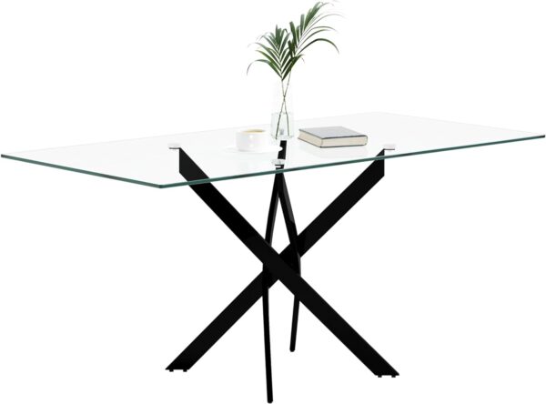 Table Repas JESSICA XXL Métal noir et plateau en verre 180 cm 6 à 8 couverts
