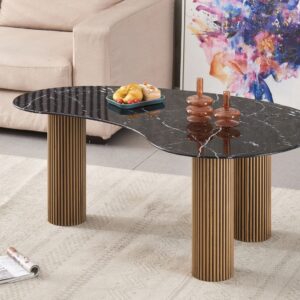 Table basse PYLONE pieds Gold plateau en verre marbré noir