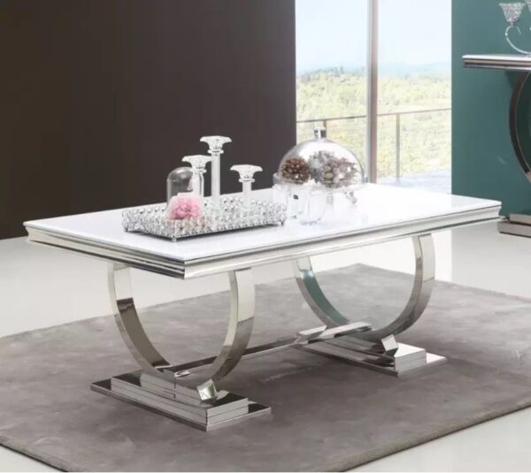 Table à manger 6 à 8 personnes OMEGA Chrome verre 180x90 cm