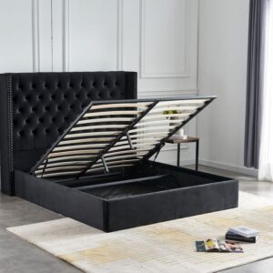 Lit COFFRE 2 places 140X190 cm cm CLOUTE velours