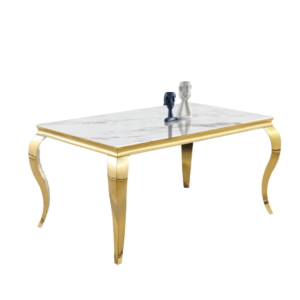 Table à manger BAROQUE 6 à 8 couverts pieds gold plateau en verre 180x90 cm