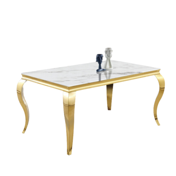 Table à manger BAROQUE 6 à 8 couverts pieds gold plateau en verre 180x90 cm