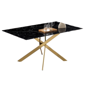 Table Repas JESSICA XXL Gold et plateau en verre 180 cm 6 à 8 couverts